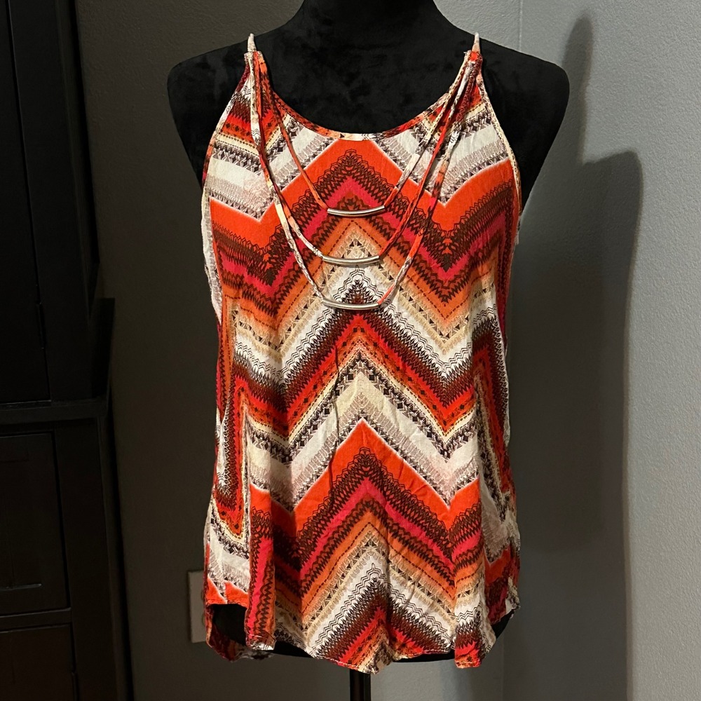 A. Byer Tank Top Large Boho Chevron Orange Tribal Festival Indie Y2K